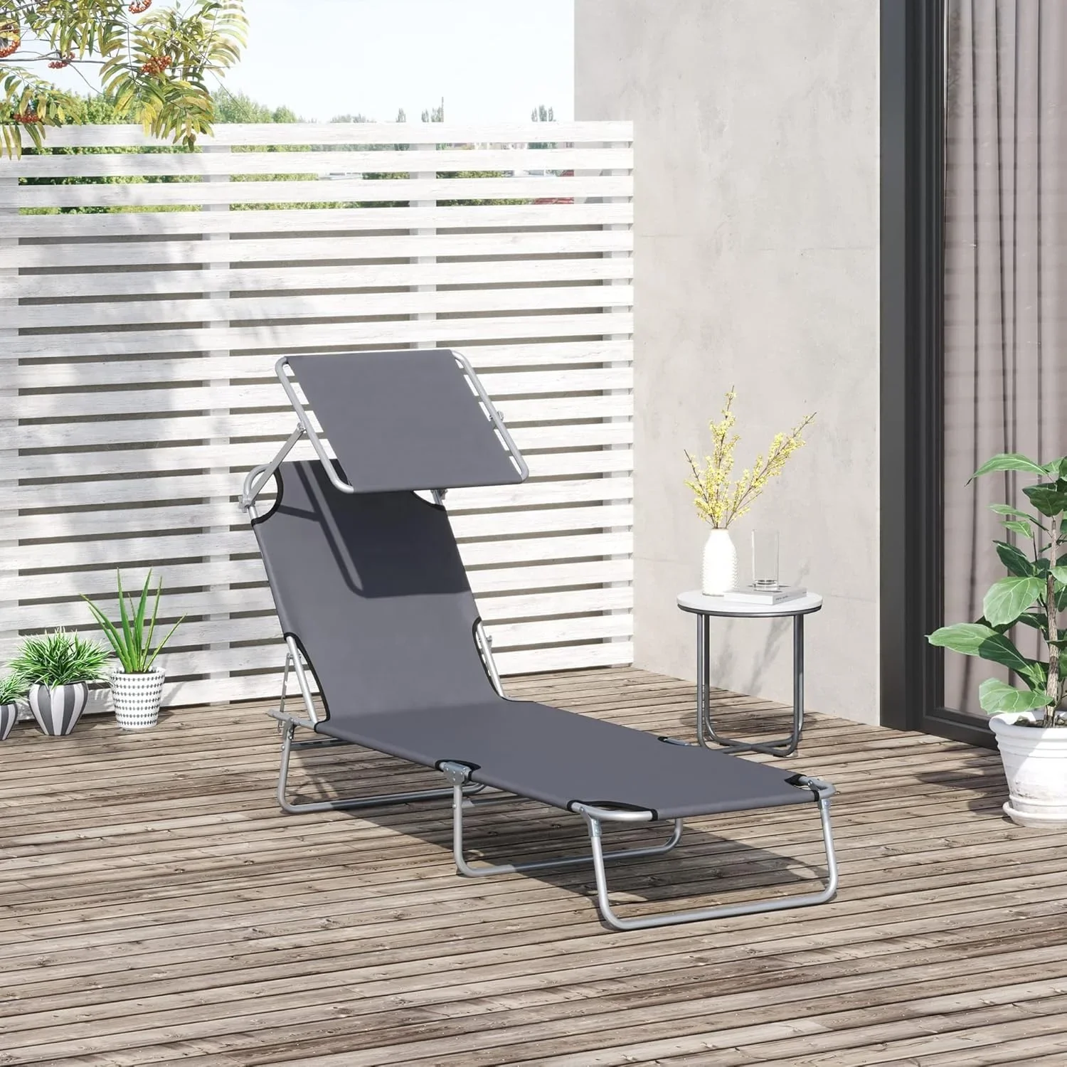 Folding Outdoor Sun Tanning Chair Adjustable 4 Position Reclining Beach Chair Sun Lounger Chair for Deck Pool Backyard Patio
