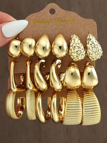 18Pcs/Set Vintage Punk Waterdrop Hoop Earring for Women Fashion Gold Silver Color Exaggerated CCB Earring Daily Wear Jewelry New