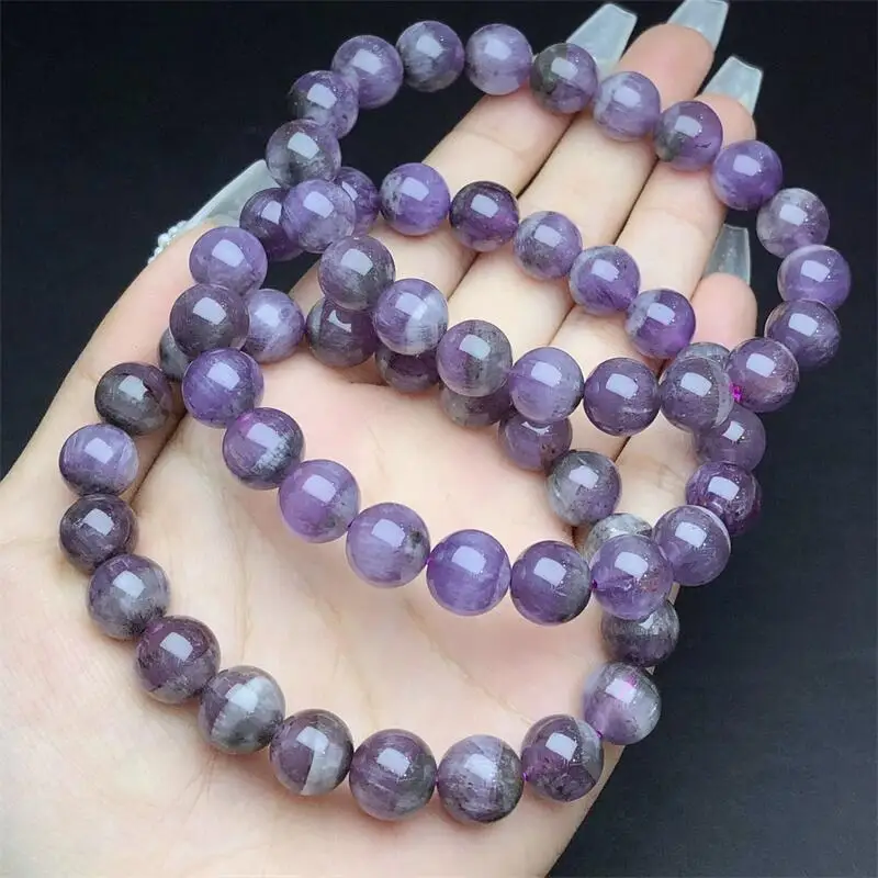 10MM Natural Purple Auralite Rutilated Quartz Bracelet String Charms Handmade Fortune Energy Bangle Mineral Woman Amulet Jewelry