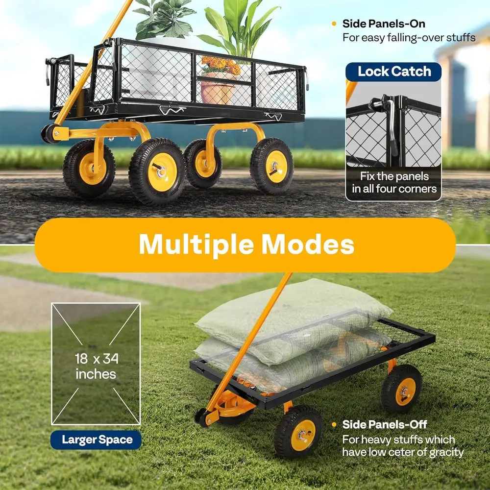 عربة أدوات فولاذية قابلة للطي مع عربة حديقة شبكية بوزن 550 رطلاً، باللون الأسود شديد التحمل