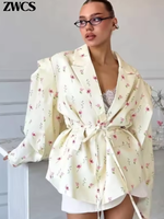 Elegant Lace Up Lapel Blazers Coat Women's Street Solid Single Button Waist Cinching Shoulder Pad Jacket 2025 New Lady Overcoat