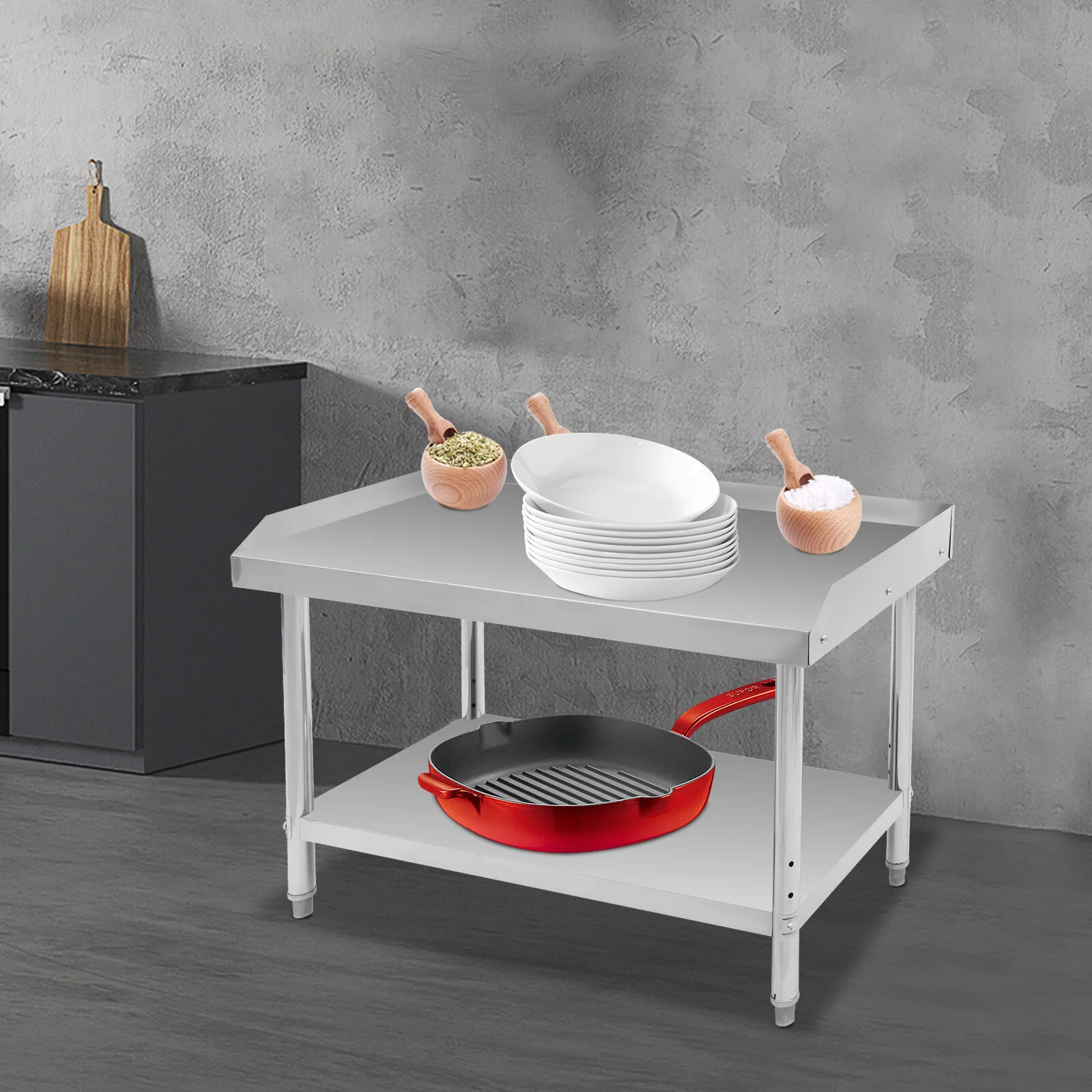 Meja Kerja Komersial yang Dapat Disesuaikan dengan Meja Persiapan Backsplash Sidesplash untuk Penyimpanan Dapur