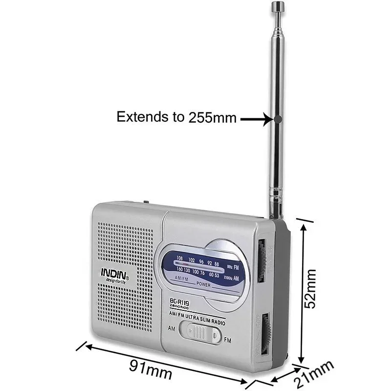 Radio Receiver Outdoor Portable AM/FM Radio Antenna Telescopic Receiver Antenna 3V Multi-function Old People Radio Diy Fm R119