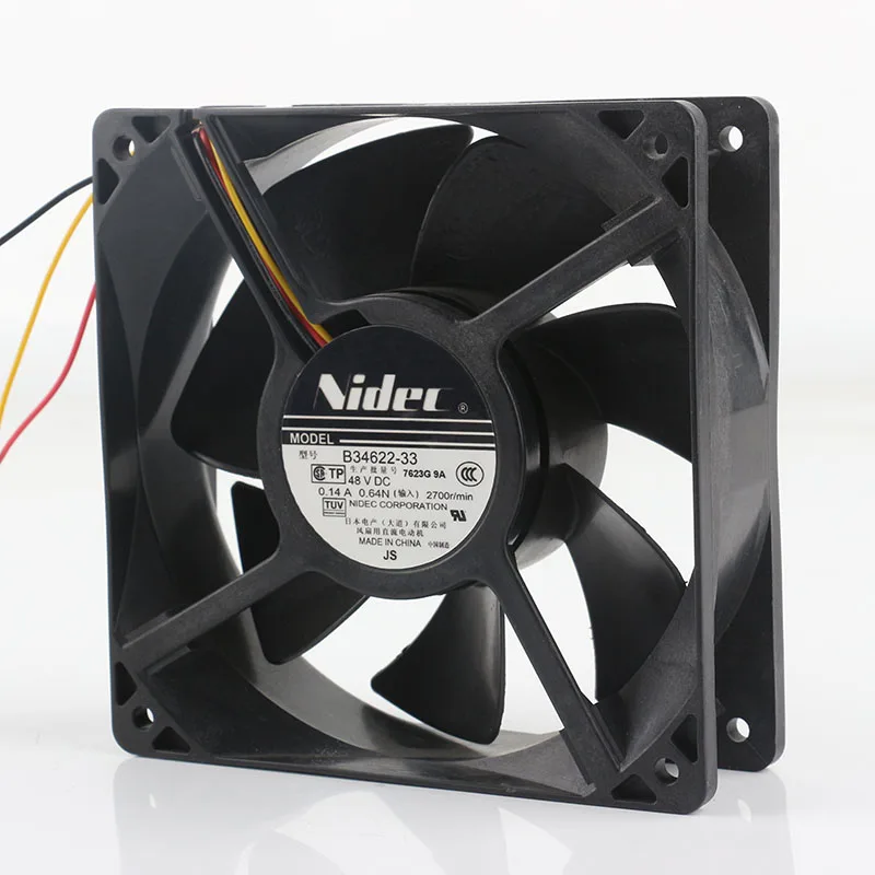 Three-wire B34622-33 Nidec 5V 12V 24V DC48V 0.14A AC EC 12038 120X120X38MM 12CM Silent chassis Communication cabinet cooling fan