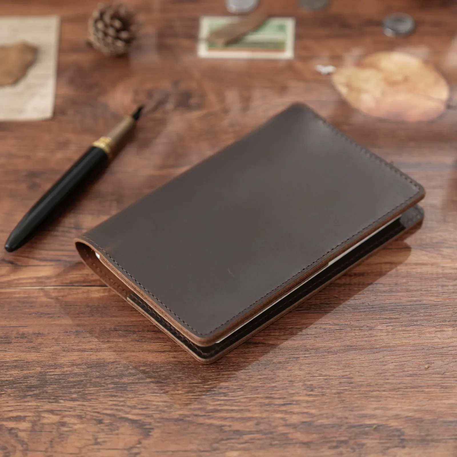 Funda de cuero para cuadernos para notas de campo, libretas de diario con portalápices para cuaderno de bolsillo Moleskine Cahier (3,5'' x 5,5'')
