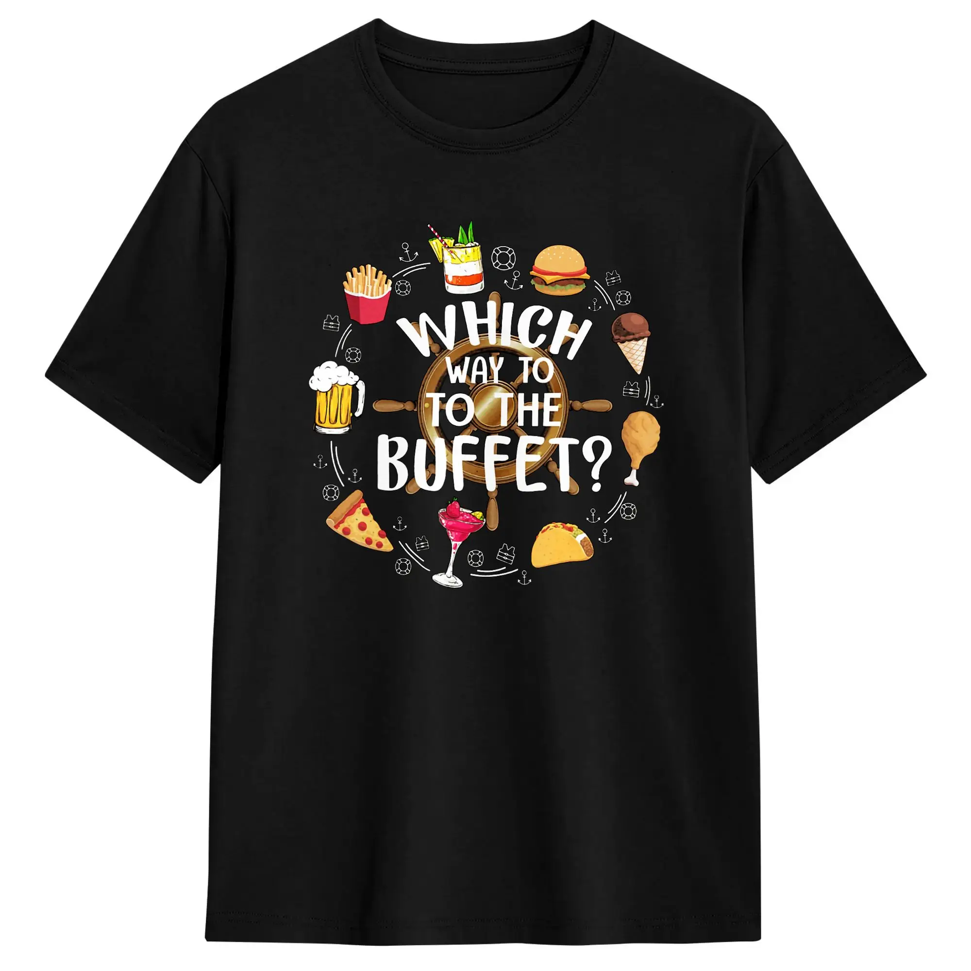 What Way to the Buffet Funny Tourist Cheesy Holiday T-Shirt Summer  100% Cotton T Shirts For Men Loose Tshirt Short Sleeve Tops