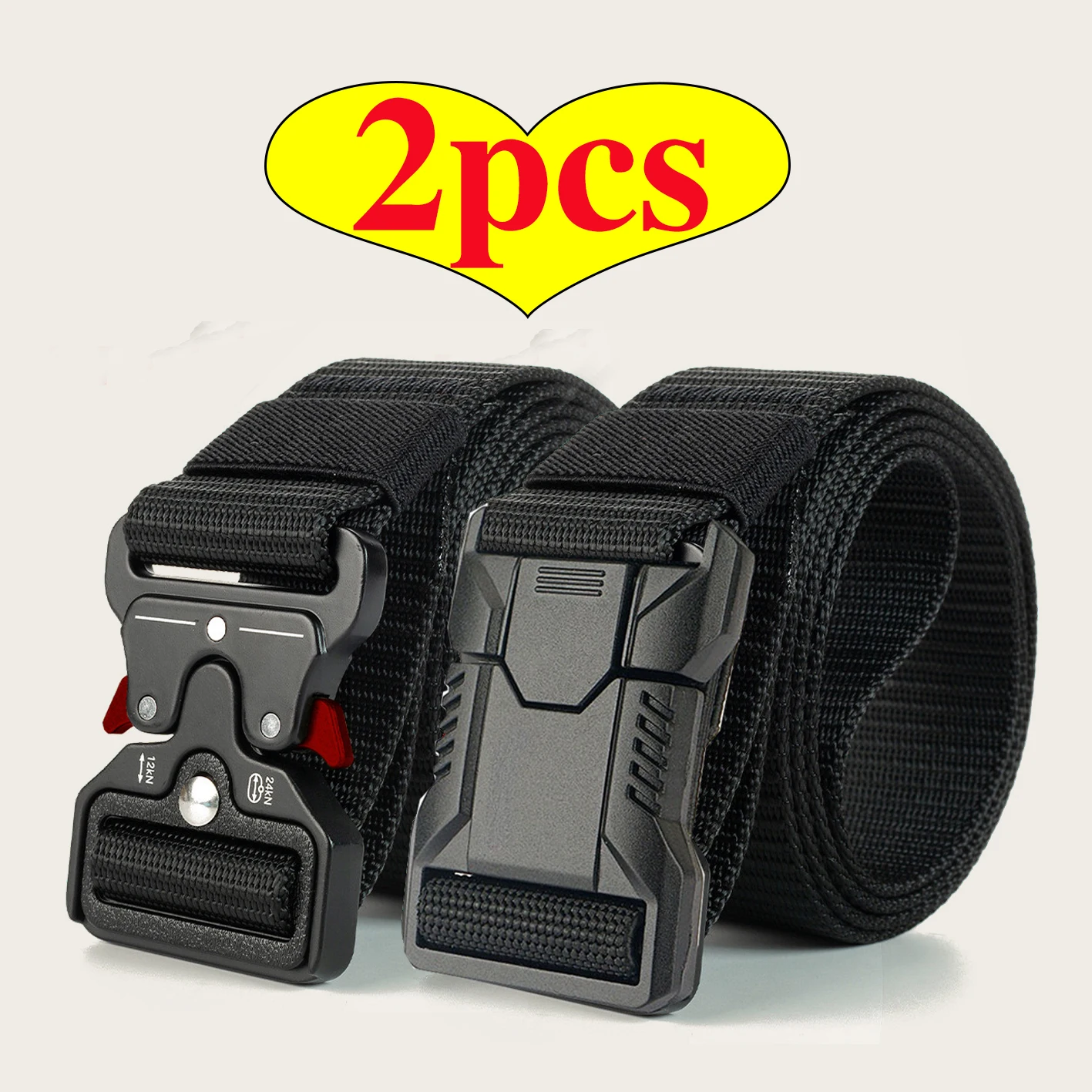 2Pcs Men Tactical Nylon Belt Quick Release Buckle Outdoor Military Canvas Belt Casual Work Wear Waist Belt For Jeans Pants