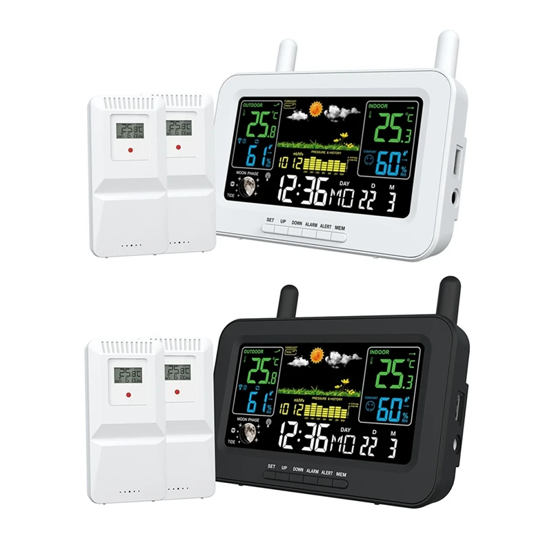 Multi-Function Color Screen Digital Weather Station Weather Station Radio Clock With Wireless Outdoor Sensor EU Plug B