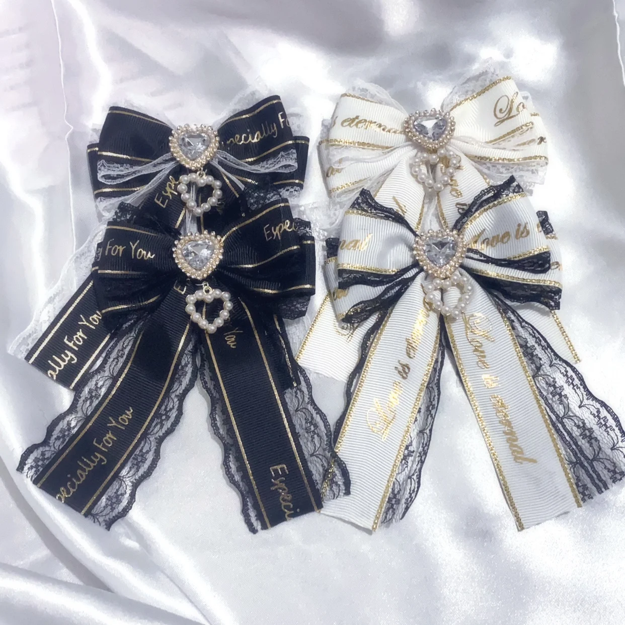 

2 pcs Handmade Ribbon Hair Accessories Sweet girl Lace Bowknot Punk Hair clips Headbands cute Hairpin Barrettes