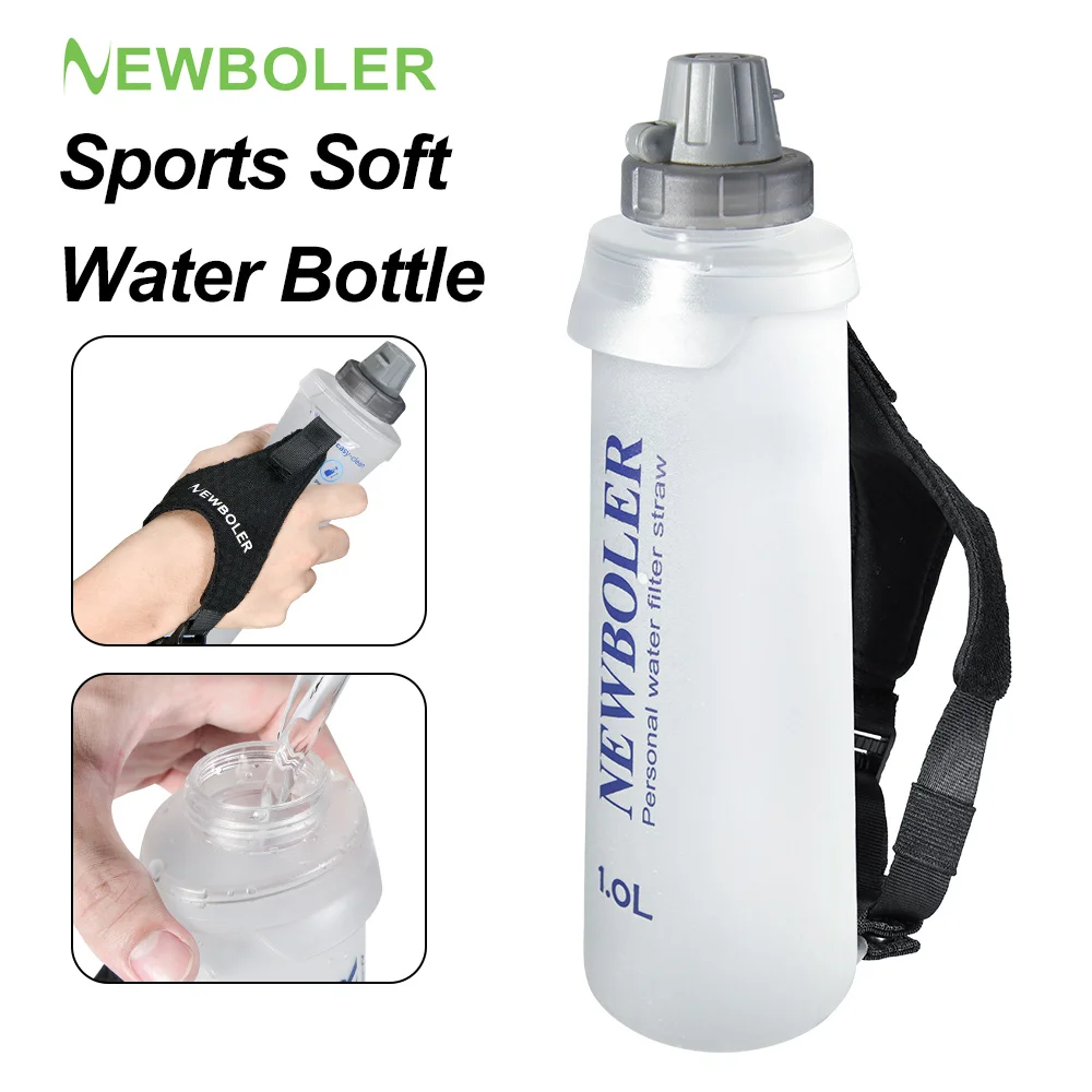 NEWBOLER طوي معصمه زجاجة ماء 1L زجاجة لينة بولي TPU ترطيب زجاجة ماء تشغيل ثابتة المضادة للانزلاق الرياضة في الهواء الطلق