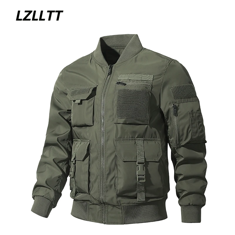 

Spring Autumn New Multi-Pocket Bomber Jacket Mens Fashion Casual Windproof Pilot Coat Outwear Slim Military Tactical Jacket Male