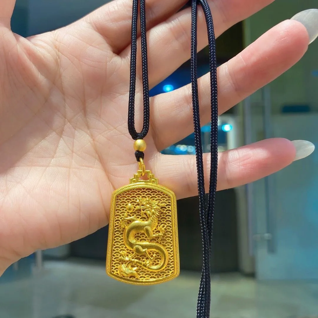 AU999 24K Gold Dragon - Phoenix Pendant | Traditional chiseled patterns, auspicious design, warm gold for blessings and love