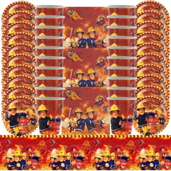 Fireman Sam Birthday Party Decoration Fire Truck Balloons Paper Plate Cup Kids Baby Shower Firefighter Theme Party Supplies Set