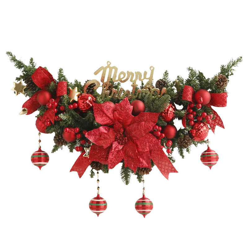 

Red Christmas rattan moon eyebrow pendant, hotel door Christmas decoration, croissant rattan door decoration