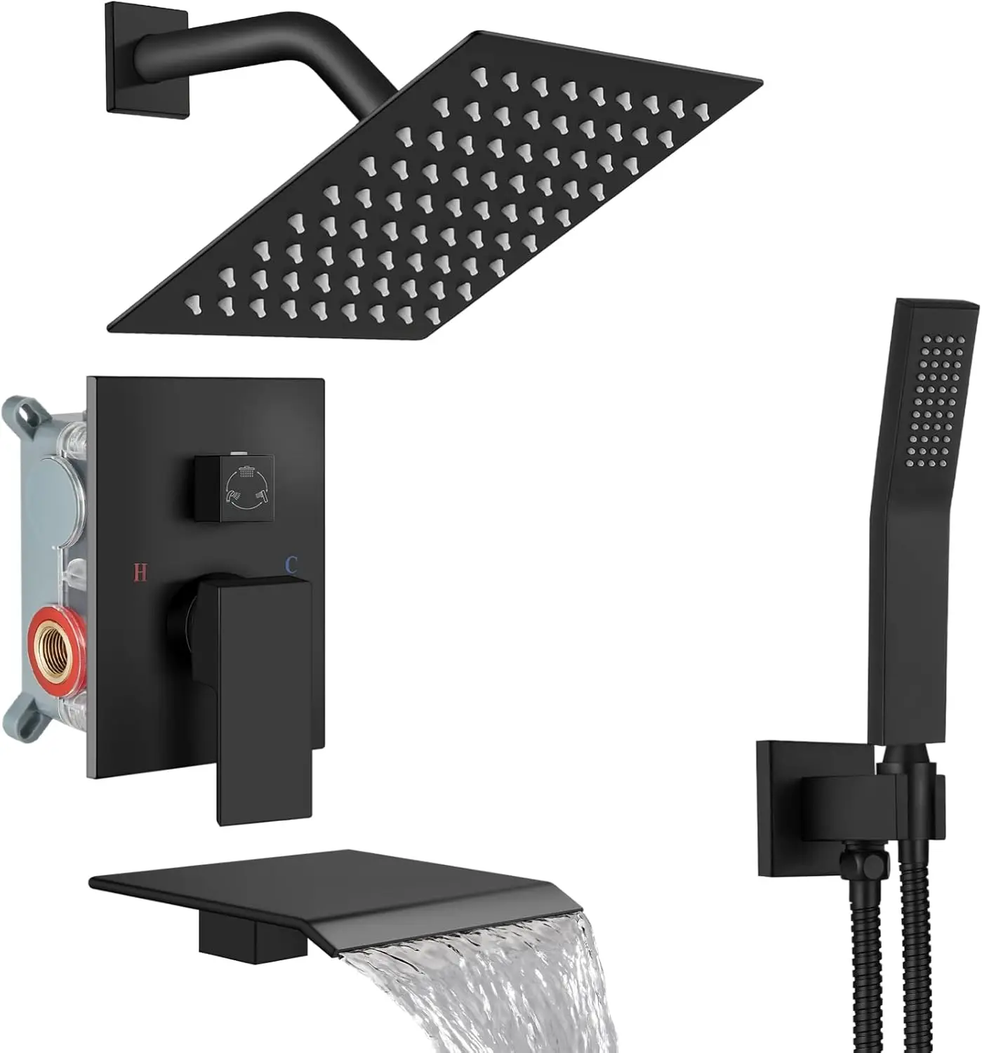 

Complete Shower System with Rainfall Head, Handheld Sprayer, and Matte Black Finish