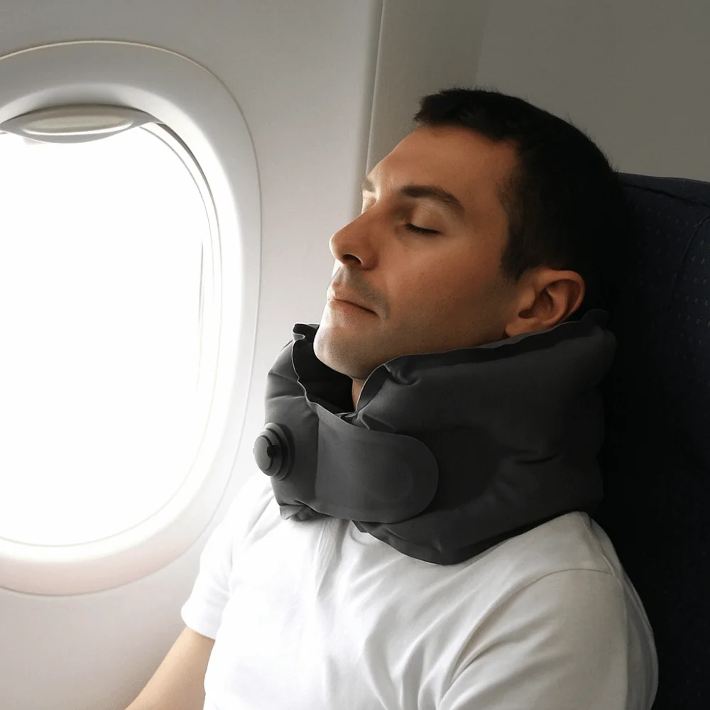 

Manual Inflation Inflatable Neck Pillow Adjustable Ultralight Napping Neck Headrest Breathable with Air Pump
