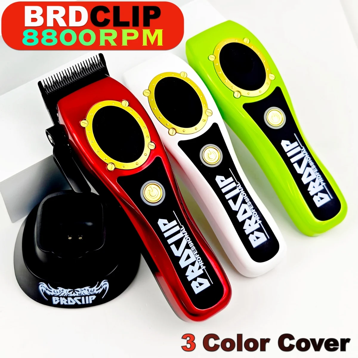 BRCDIP Newly 100PRO Professional Electric Hair Clipper 8800RPM High Speed Motor 3 Color Cover Hair Trimmer 4500mAh DLC Blade