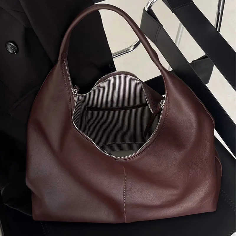 Spacious Multi-purpose Underarm Shoulder Bag Women Soft Genuine Leather Tote Bags Fashion Minimalist Female Solid Color Handbag