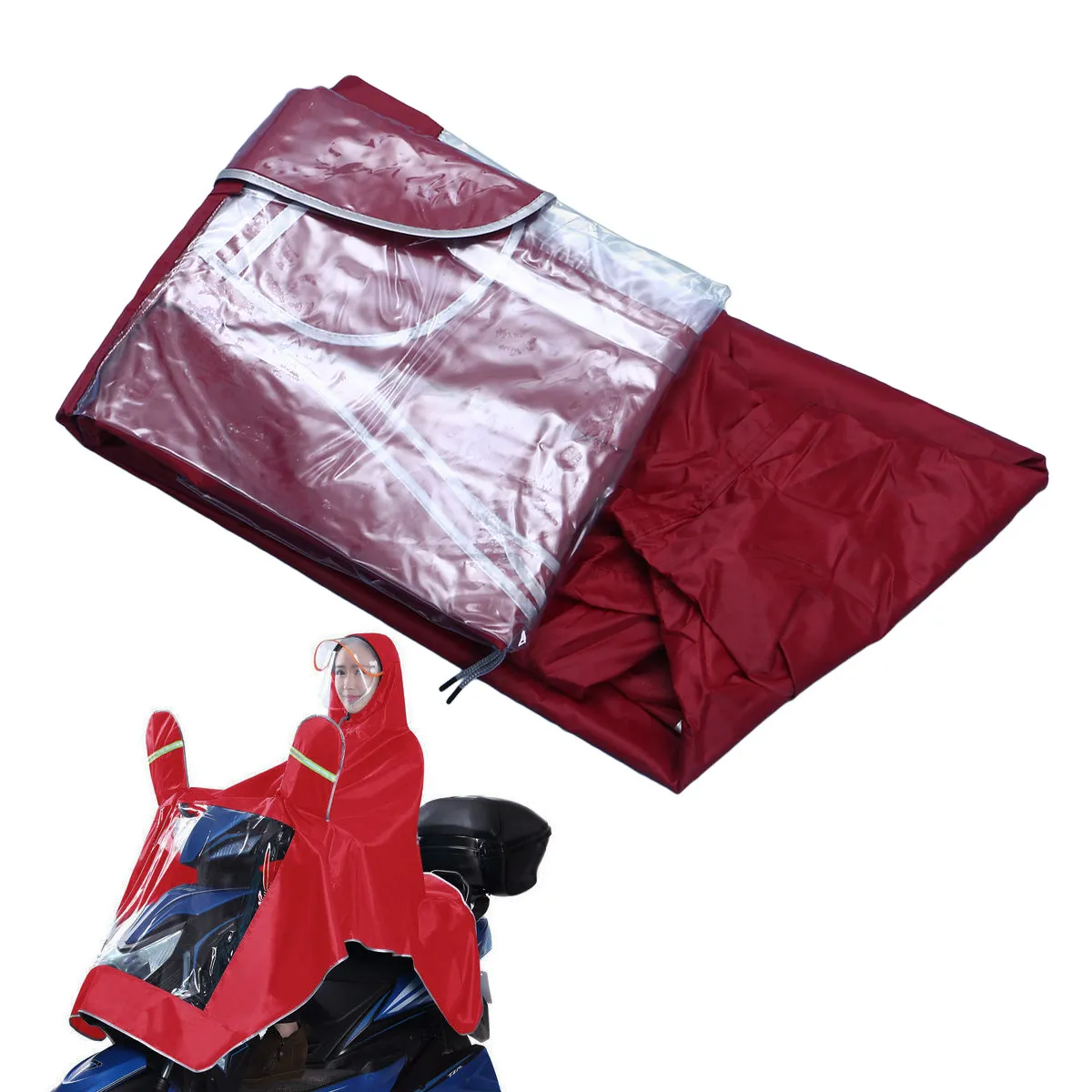 

Утолщенный водонепроницаемый мотоциклетный дождевик-пончо из ткани Оксфорд, складной, для езды на велосипеде, взрослый размер XXXXL, винно-красный