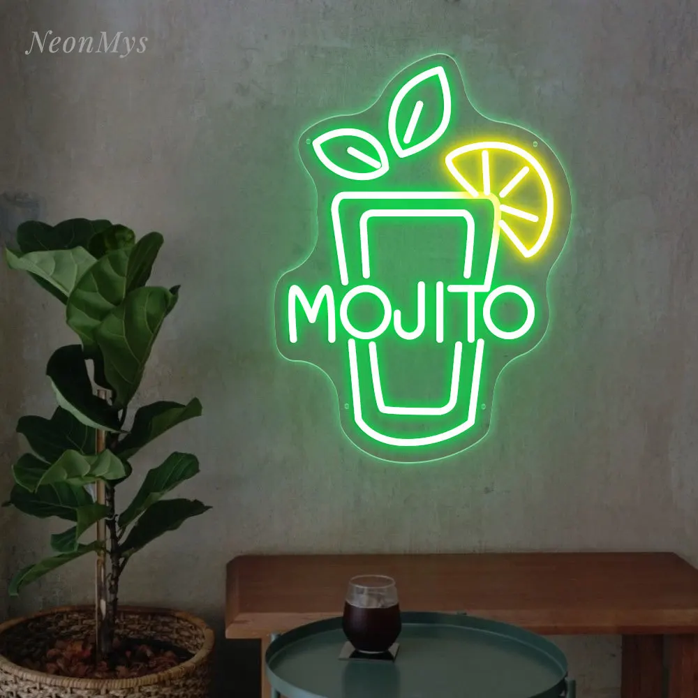 Mojito-Enseigne au néon en verre à vin pour cocktails, enseigne lumineuse à LED, lumières au néon à intensité variable pour bar, club, boutique, hôtel, pub, décoration murale de fête