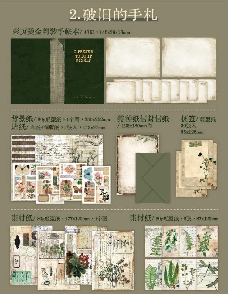 Journal GO 65-teiliges Set Retro Journaling Geschenkbox, Komplettes Vintage Scrapbook-Kit mit Papier & Aufklebern für Planer, Junk Journals – Detail 24