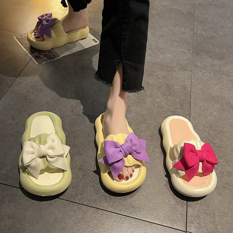 Womens Slippers EVA Indoor Floor Soft Couple Slipper Summer Bow Bedroom Shoes Ladies Flip Flops Fashion Shoes Adult