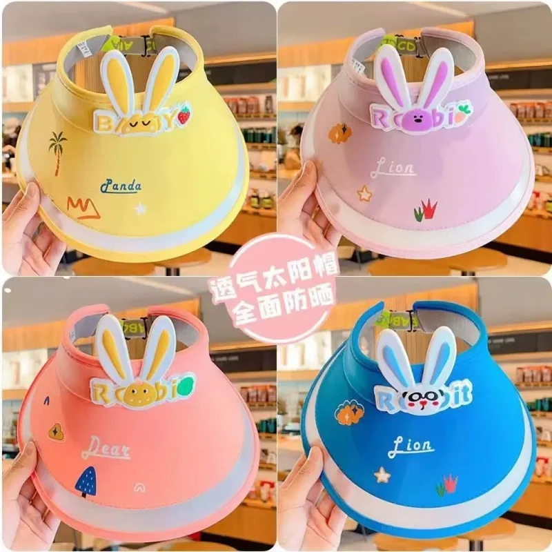 

Children's sunscreen hat bunny sun hat summer baby empty top sun cap cute girl big brim cover face