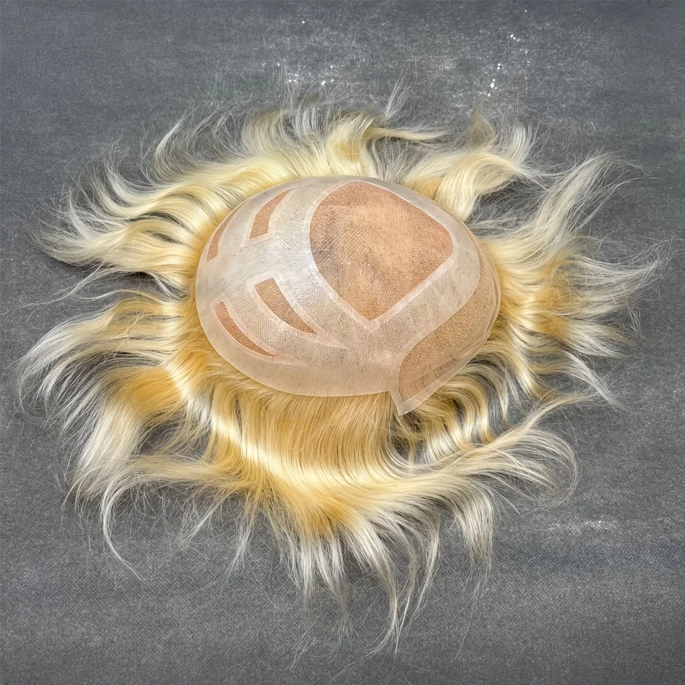 شعر مستعار للرجال قطعة شعر بشري بديلة من الدانتيل الأمامي مع بولي يوريثان حول قطعة شعر مستعار للرجال وحدة شعر مستعار للرجال مقاس 6 بوصات #4