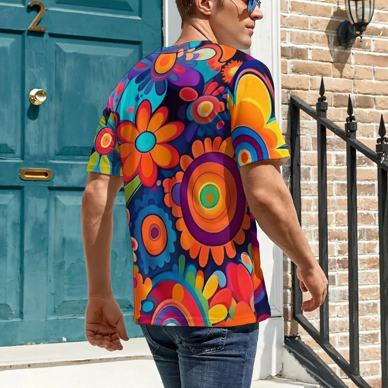 Summer T-Shirt Flower Power Colourful Floral Pattern T-Shirts  Casual Harajuku Tee Shirt For Couple Short Sleeves Plus Size Tops