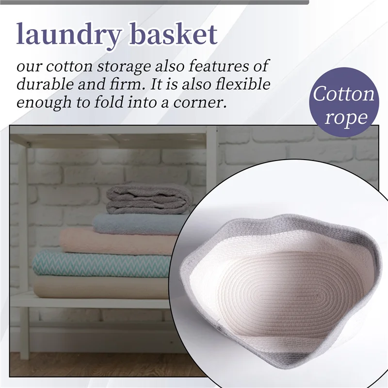 

A29M-Cotton Rope Storage Baskets Bin Storage Square Organizer Foldable Decorative Woven Basket With Handles