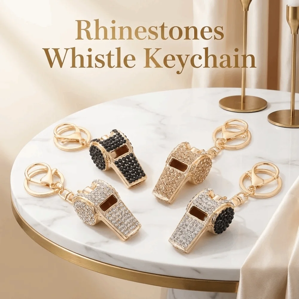 

Luxury Rhinestones Whistle Keychain Waterproof Blingbling Metal Whistle Key Chain Wear-resistant Creative Referee Whistle