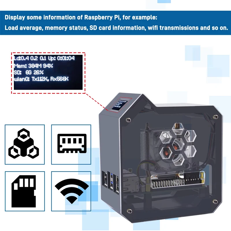 GeeekPi Raspberry Pi 5 ABS Mini Tower Complete Kit With Cooler Ice Tower 0.96 Screen Dispaly Power Supply For Raspberry Pi 5