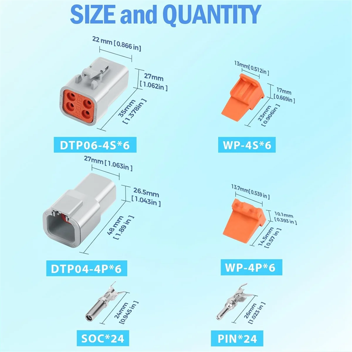 72 PCS Deutsch DTP Connector Kit 4 Pin Automotive Waterproof Connectors 6 Sets with Size 12 Stamped Contacts Gauge