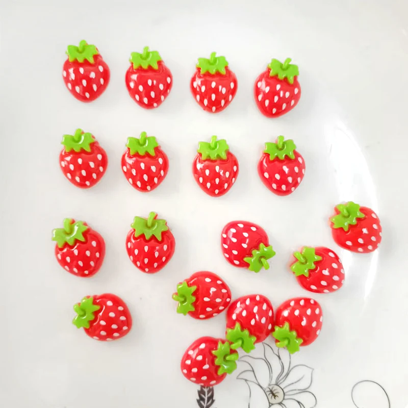 200pcs Puffy Red Hand Paint Strawberry Resin Flatback Cabochons - 16*19mm - Decoden - Kawaii - Kitsch - Fruit - DIY