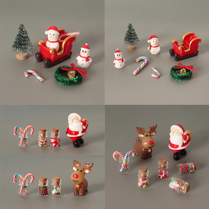 4/5/6/7 Pcs Christmas Miniature Decor Set With Snowman Sleigh Tiny Pine Tree Wreath For Home Desktop DIY Crafts
