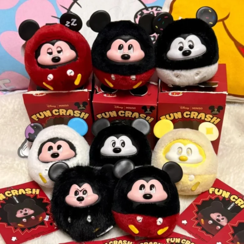 

in spot Miniso Mickey Fun Collision Series Vinyl Plush Doll Blind Box Trendy Bag Pendant Surprise Toy for Collectors