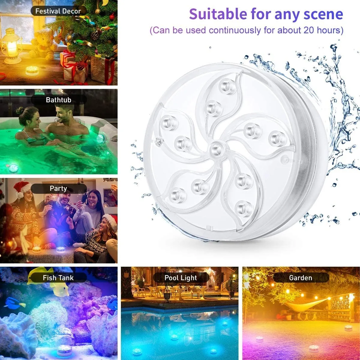 

Submersible LED Lights RF Remote IP68 Waterproof Pool Lights Suction Cups Magnet Battery Operated Color Changing Underwater Pond