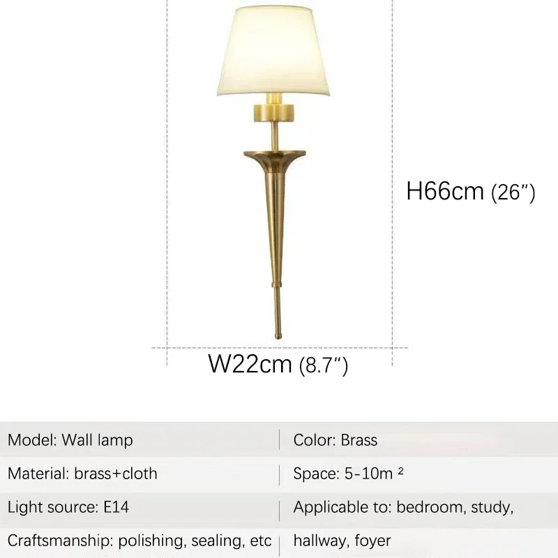 ABEL American Brass Wall Lamp Indoor Living Room Bedroom Bedside Lamp Retro villa Hotel Corridor Hallway Wall Lampl Lamp