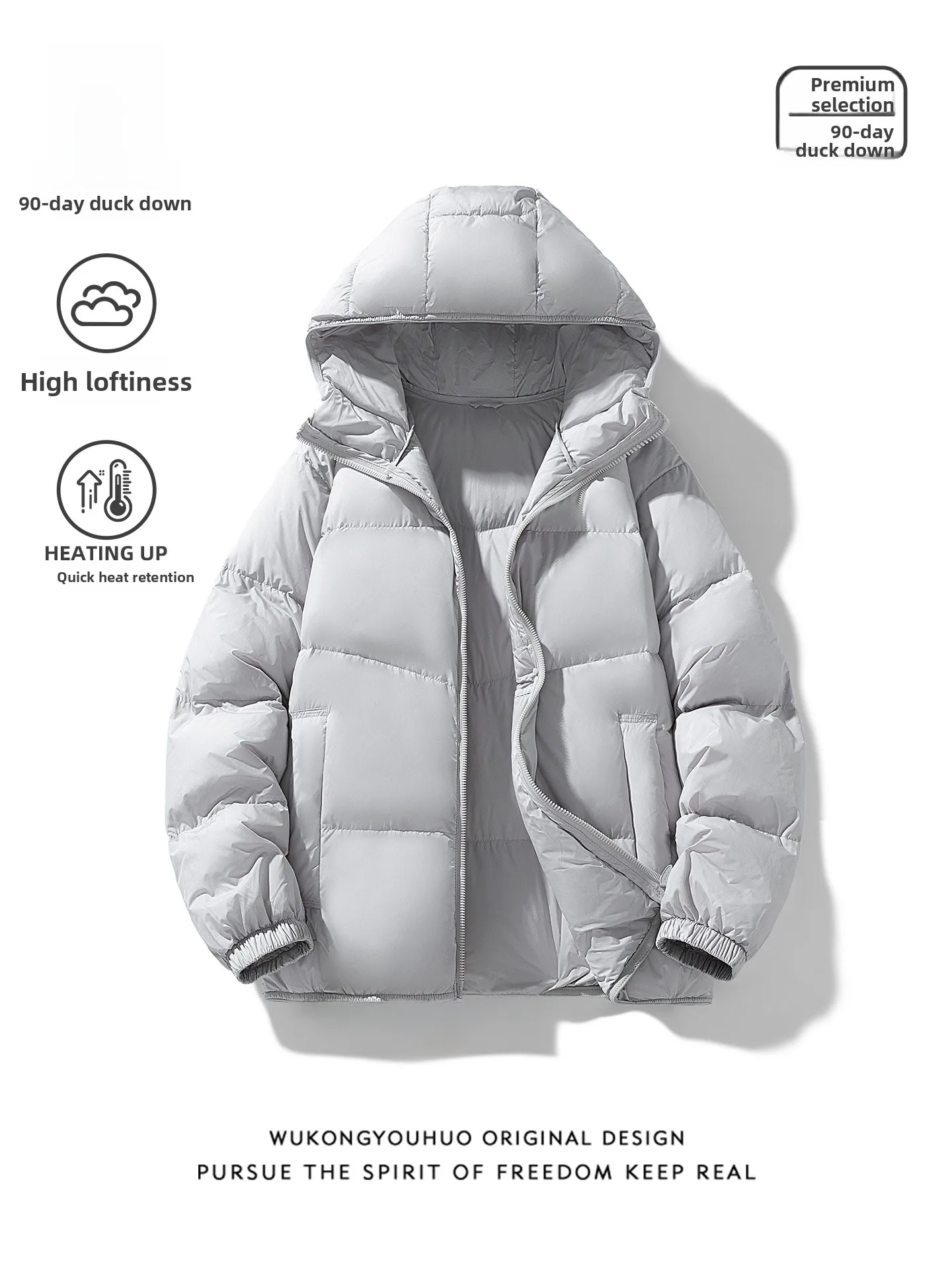 

Trendy Winter Du down Jaet Men's Loose Warm Cold-resistant Couples Coat White Du Feather Hooded Outdoor Wear for Youth