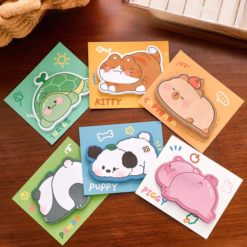 6pcs/lot Ins Cute Animal Family Sticky Notes with Strong Sticky Message Cartoon Panda Happy N Times Stickers Stationary Supplies