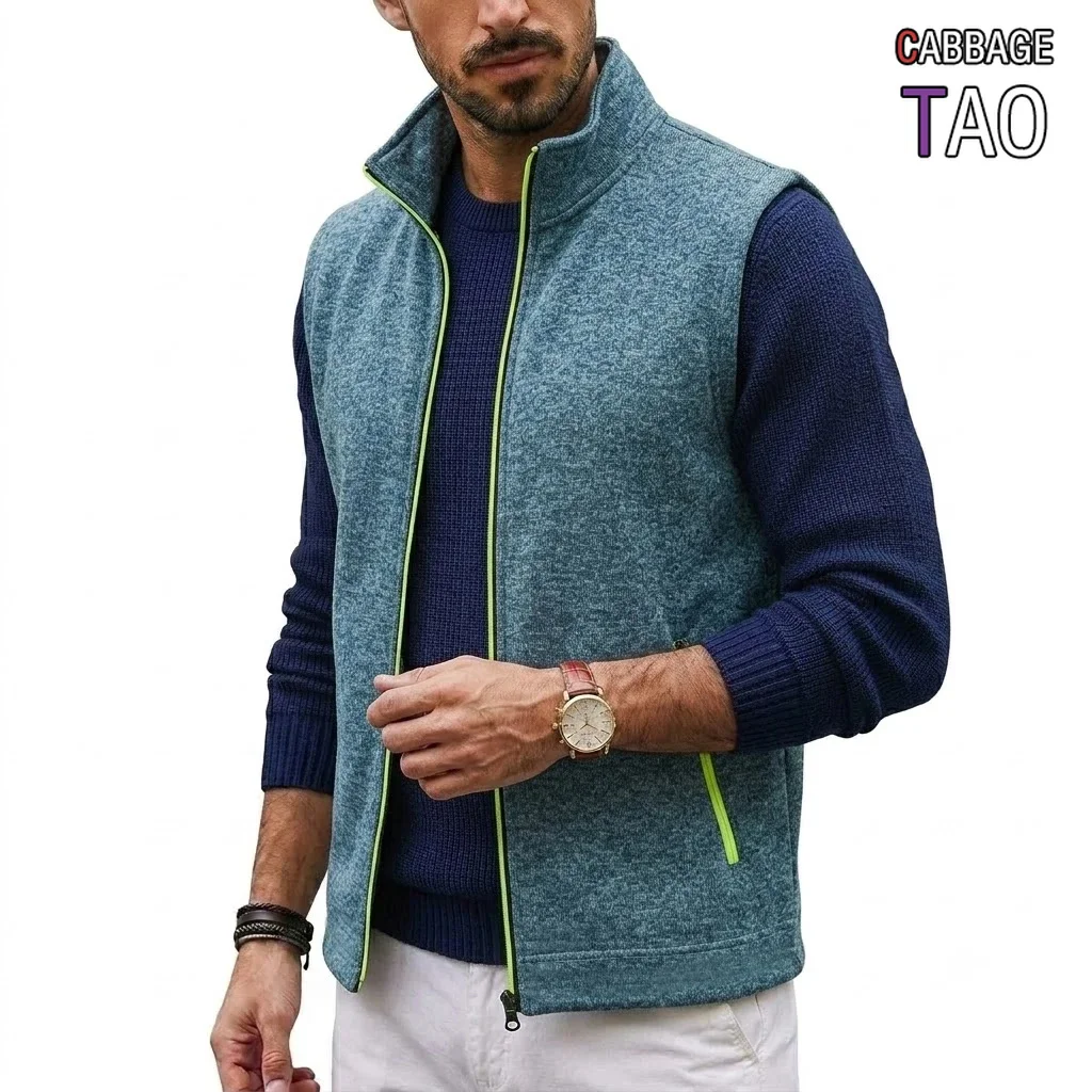 Mens New Sleeveless Zip Up Turtleneck Vest High Neck Casual Sweatshirt Y2K Sport Streetwear Autumn Gym Outerwear for Men Top