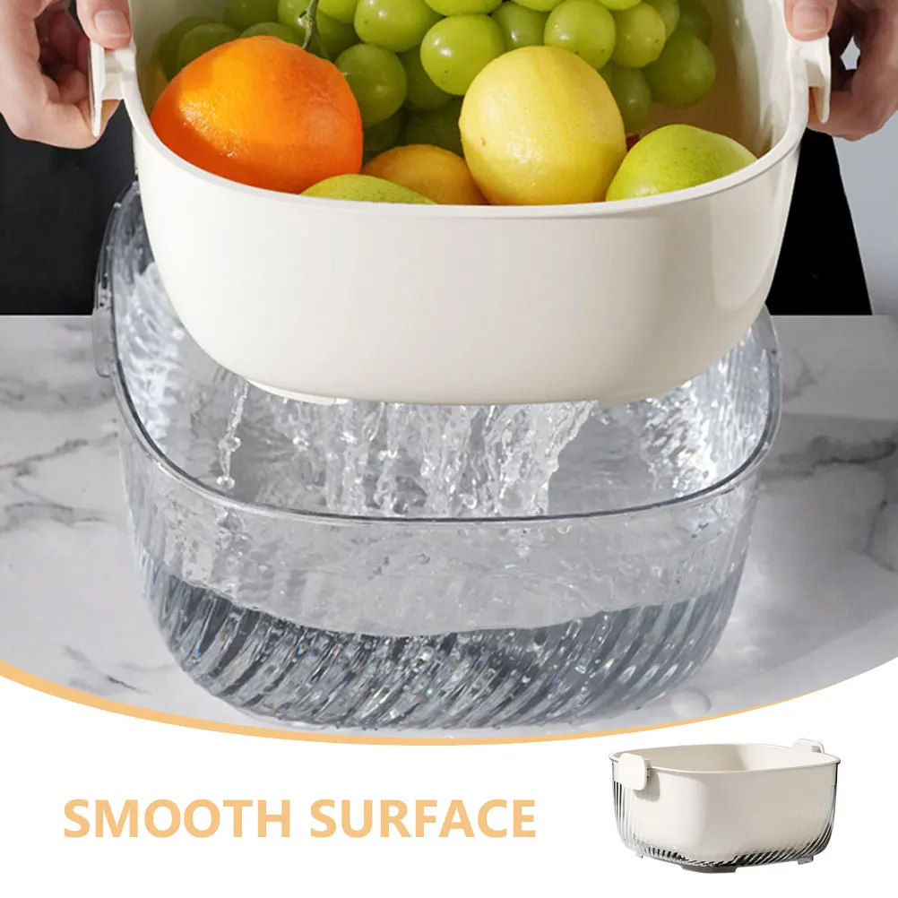 

1 Set Double Layer Fruit Washing Basket Plastic Kitchen Strainer Fine Mesh Drainage For Vegetable Fruit Household Use Colander