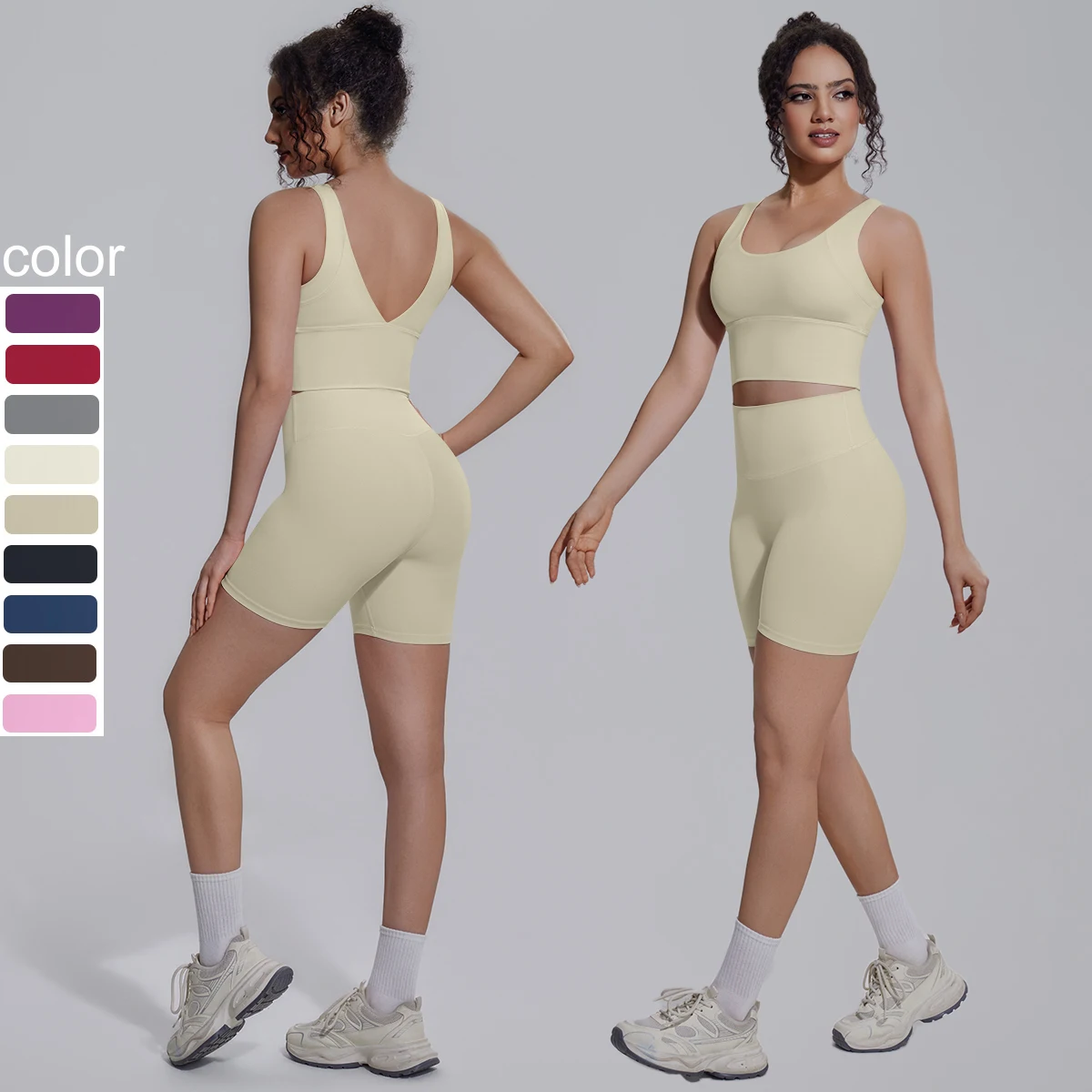 2-teiliges Sport-Yoga-Set: Sexy Rückenfreier Yoga-BH, Stoßfester Workout-Top, Atmungsaktive Hüftliftende Fitness-Shorts für den Sommer