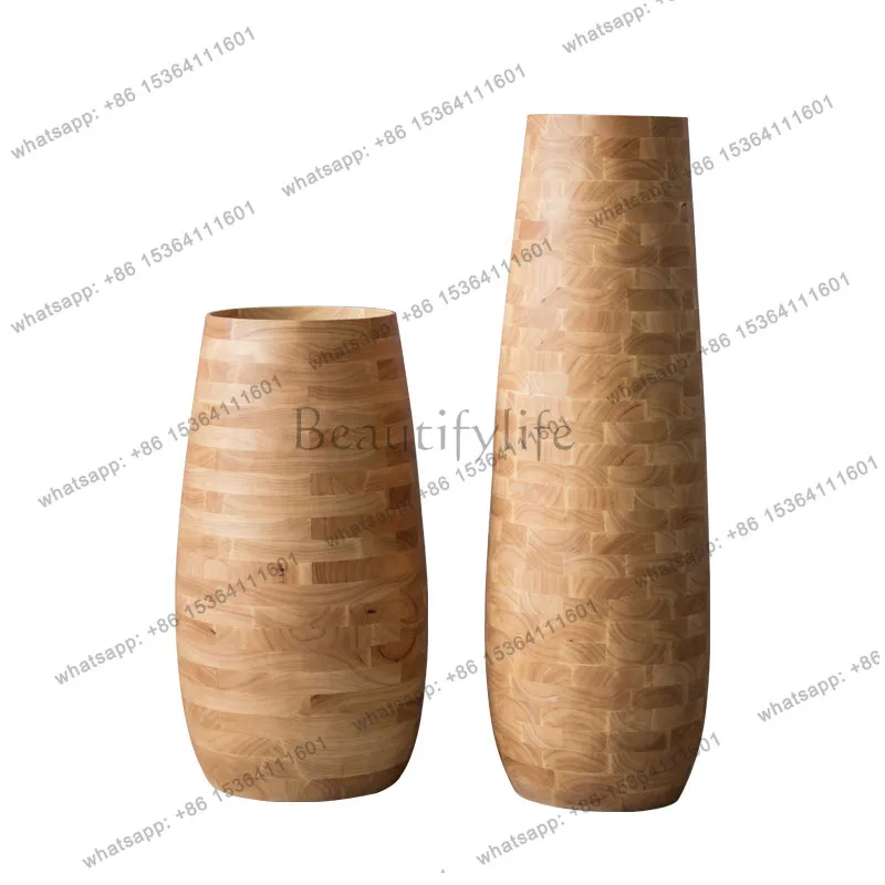 Solid wood vase ornament Hotel lobby window floor decoration