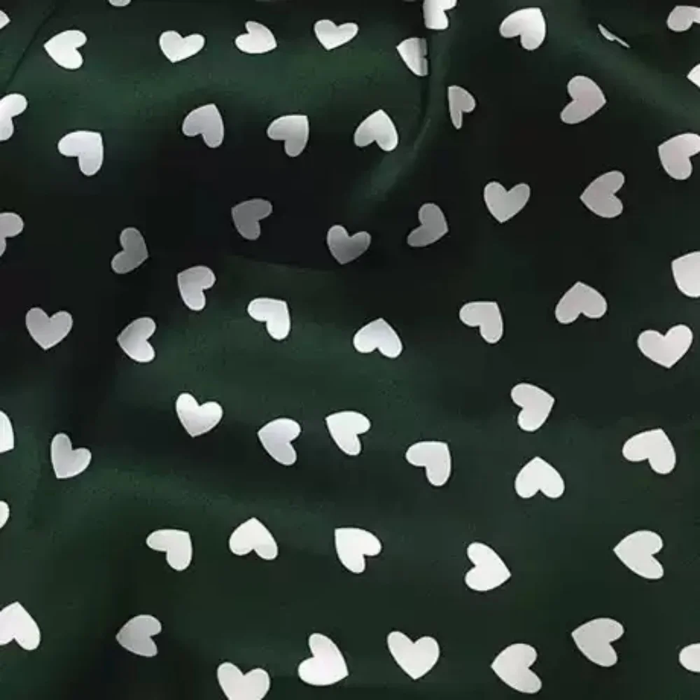 Newest Fashion White Heart Shaped Dot Printing Design Best Quality Silk Satin Fabric Smooth Feeling For Women Evening Dresses