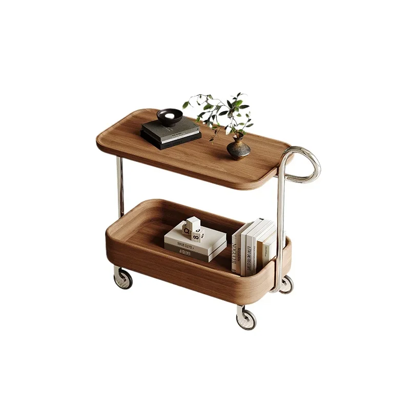 Medieval walnut moving side few with wheels dining cart trolley sofa side table small coffee table