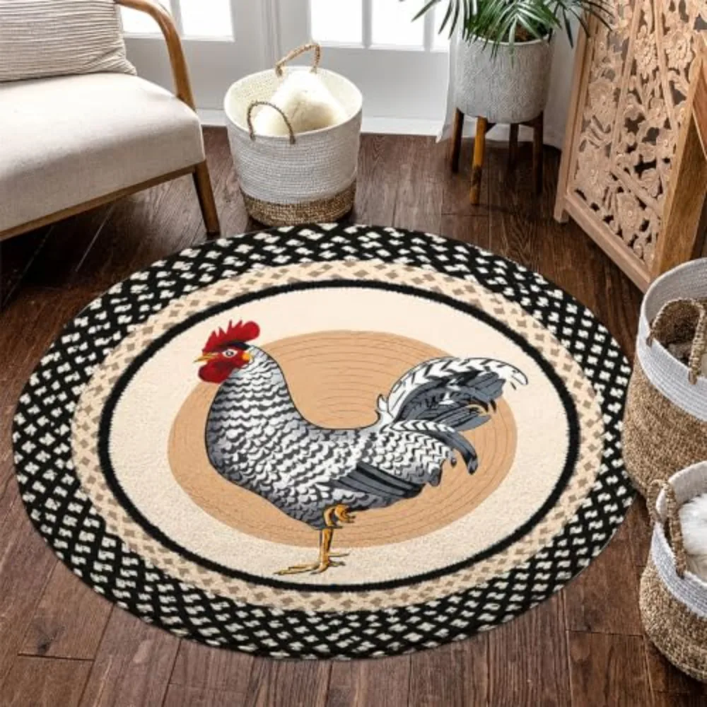 Round Area Rug Modernist Farmhouse Theme Unique Hand Painted Multi Colored Overlays Panel Blanket for Apartment Lounge Decor