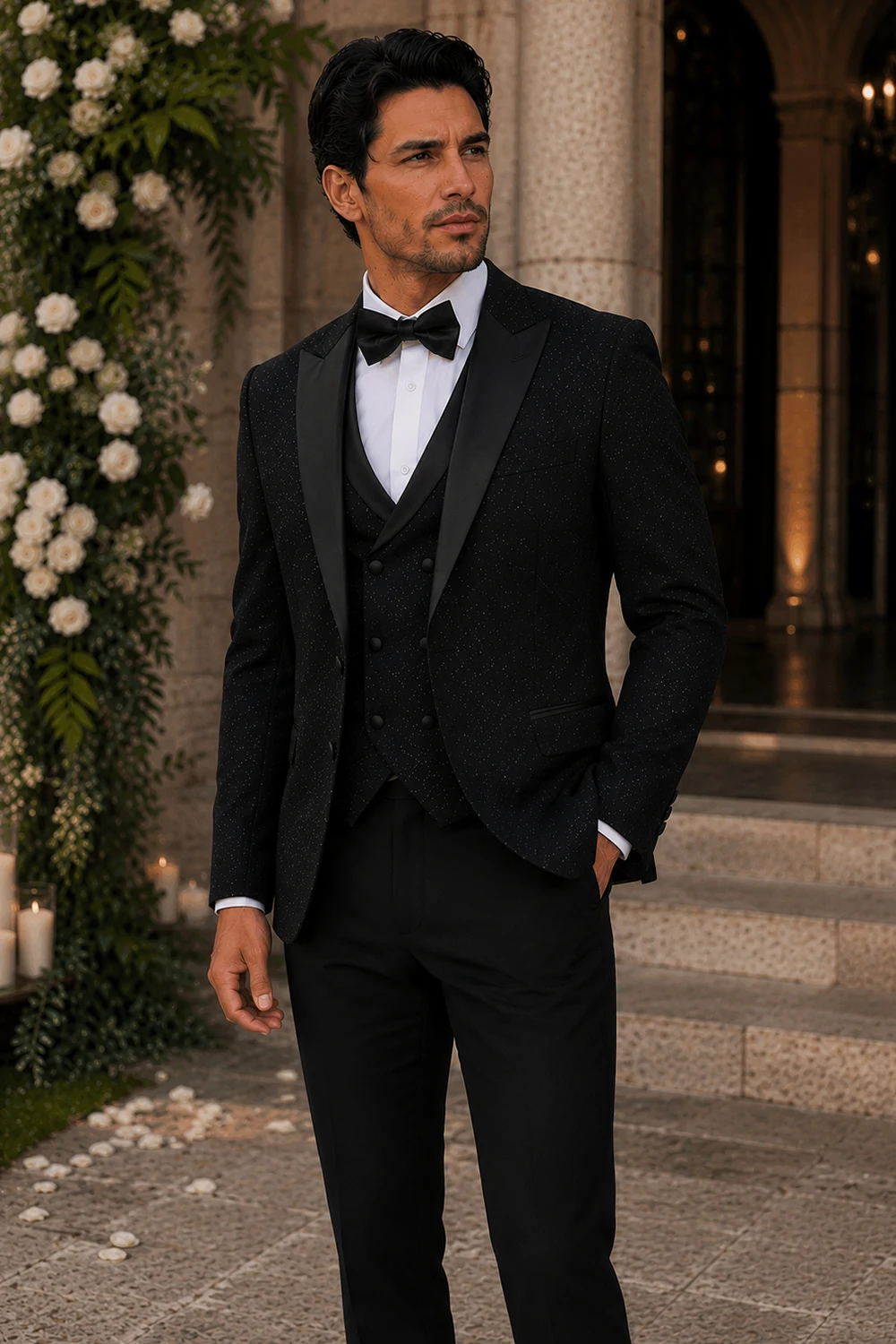 Luxuriöse Herrenanzüge Hochwertiger 3-Teiliger Anzug mit Strass-Verzierung Hochzeitsanzug Glänzender Diamant-Smoking Dinner-Anzug