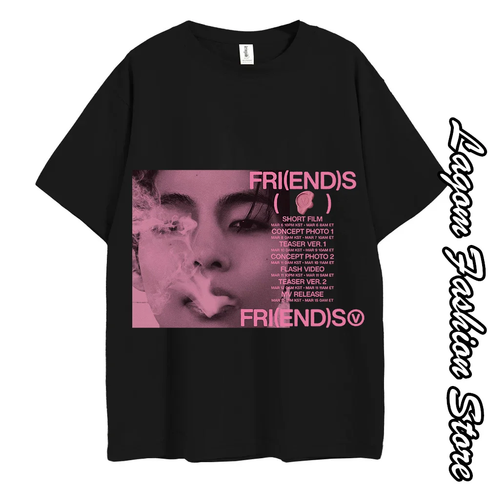 Kpop V Friends T-Shirt Summer Women Men Cotton O-Neck Tops Tees Fashion Short Sleeve Clothing Female Korean Casual Streetwear