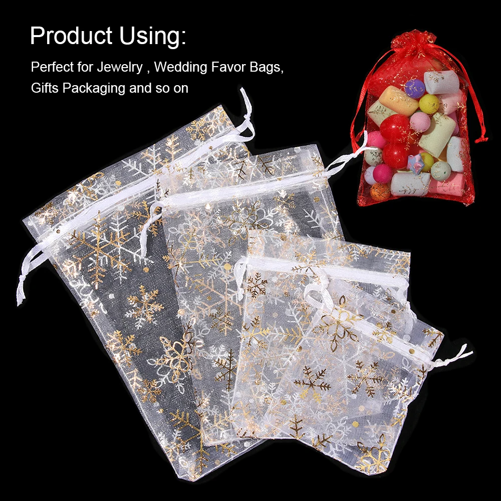 50pcs/lot Small Organza Bags Candy Jewelry Packaging Bags Wedding Decoration Christmas Gift Bag Pouches 7x9 9x12 10x15 13x18CM